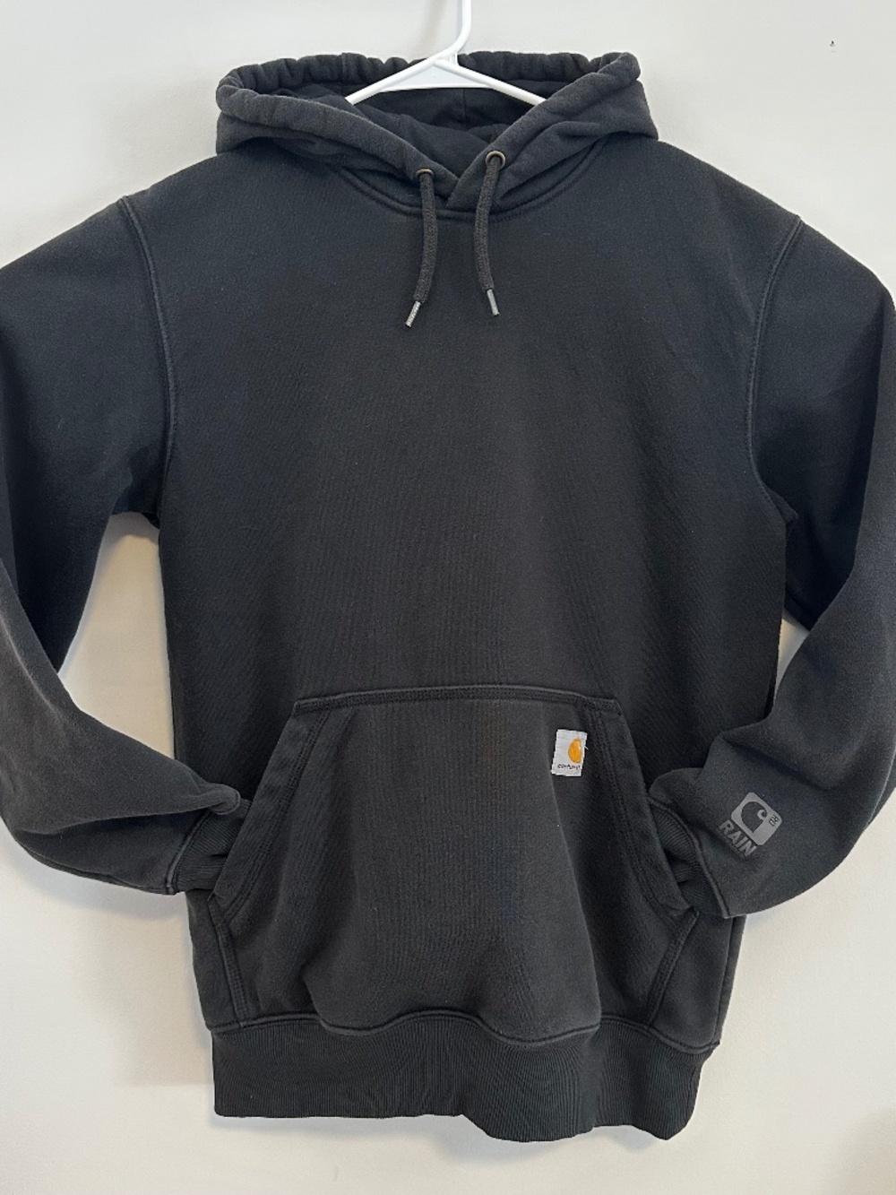 Carhartt Hoodie Sweatshirt Mens Small Black Original Fit Distressed Long Sleeve